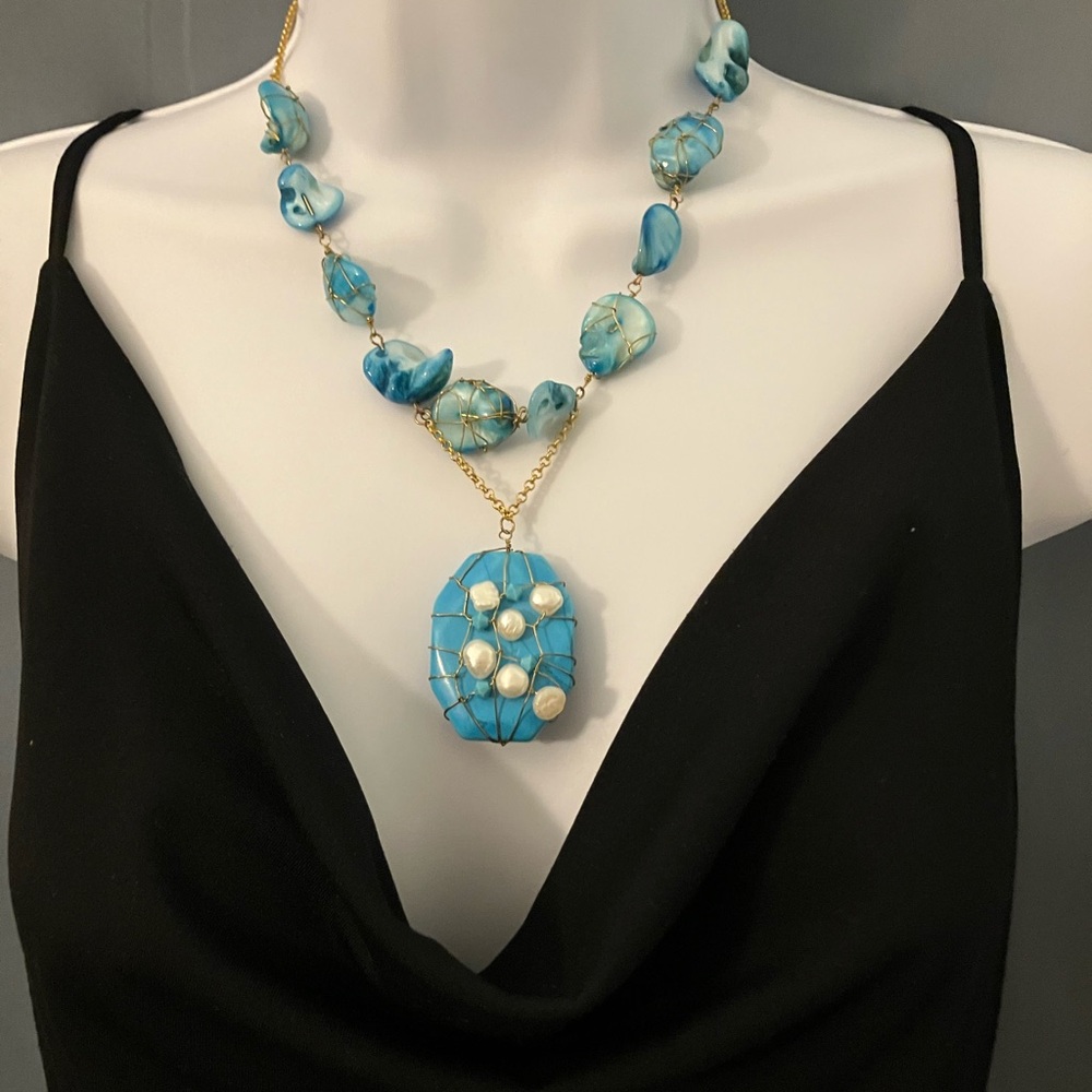 Turquoise and Blue Mother of Pearl Necklace